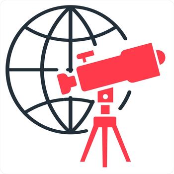 Global and telescope icon concept in red line color vector