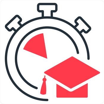 Study Time and time icon concept in red line color vector