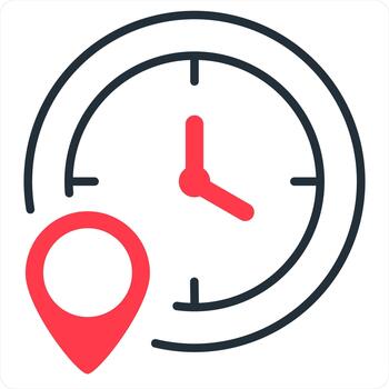 Time Location and time icon concept in red line color vector