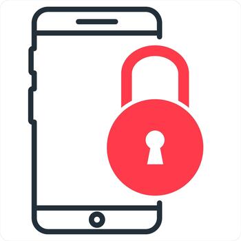 Mobile Security and security icon concept in red line color vector