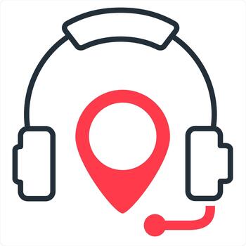 Headphone Location and pin icon concept in red line color vector