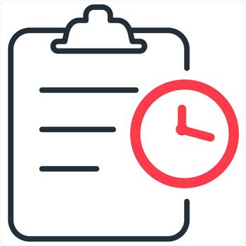 Study On Time and Book Icon Concept in red line color vector