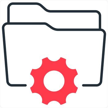 Folder Setting and setting Icon Concept in red line color vector