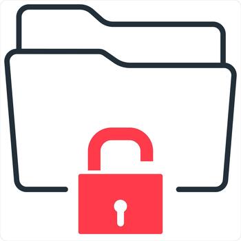 Folder Security and Lock Icon Concept in red line color vector