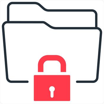 Folder Security and secured Icon Concept in red line color vector