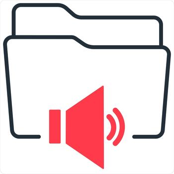 carpeta y documento en rojo línea color vector