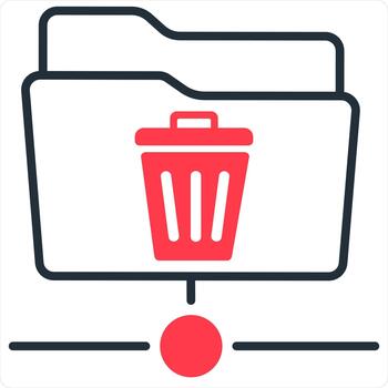 basura carpeta y compartimiento icono concepto en rojo línea color vector