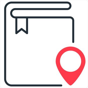 Location Book and Guide Icon Concept in red line color vector