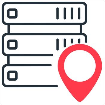 Server Location and icon concept in red line color vector
