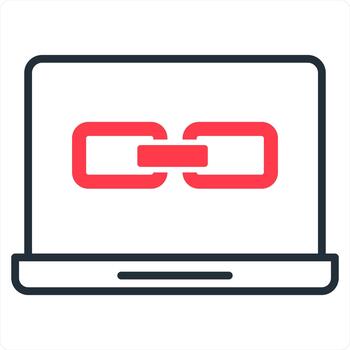 Link Laptop and icon concept in red line color vector