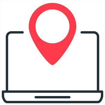 Laptop Location and icon concept in red line color vector