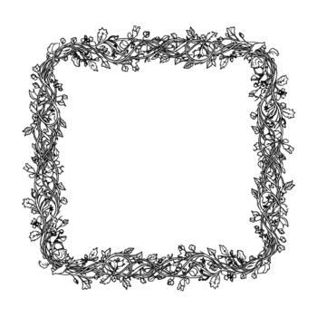 intrincado ornamental frontera compuesto de entrelazar vides delicado hojas y pequeño floreciente flores creando un elegante rectangular marco vector