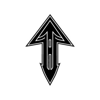 un estilizado geométrico resumen flecha símbolo con agudo angular líneas y contrastando contornos vector