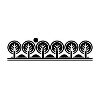 A minimalist illustration depicting a row of stylized trees with circular canopies and linear branches standing vector