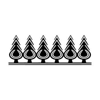 A repeating decorative pattern of six abstract stylized fir trees with rounded bases and sharp triangular tops arranged horizontally vector