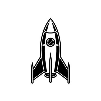 A minimalist illustration of a retro style rocket ship with fins and a central circular window vector