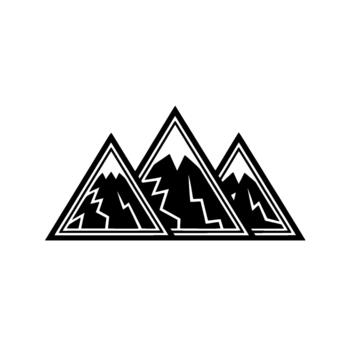 un sorprendentes geométrico ilustración representando un estilizado montaña rango con agudo picos y dentado líneas dentro triangular marcos vector