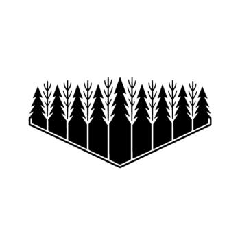Stylized art of a geometric forest line of evergreen pine trees forming a Vshaped insignia vector