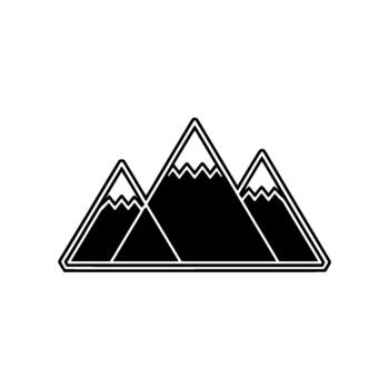 A minimalist illustration of three sharp triangular mountain peaks with snow lines outlined in vector