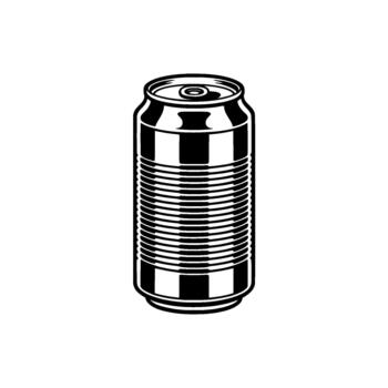 A stark illustration of a beverage can with ribbed detailing and a simple metallic top isolated vector