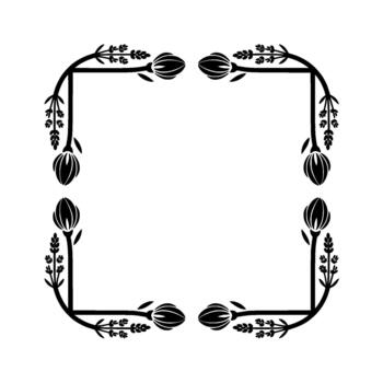 A decorative square frame with symmetrical floral motifs and stylized unopened buds vector