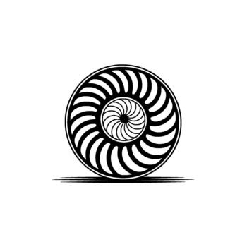 A striking illustration depicting a stylized nautilus shell or circular ripple effect with radiating lines vector