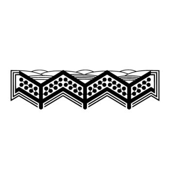 A minimalist geometric pattern featuring a repeating zig zag with interconnected circles and subtle undulating lines suggesting rolling hills or water vector