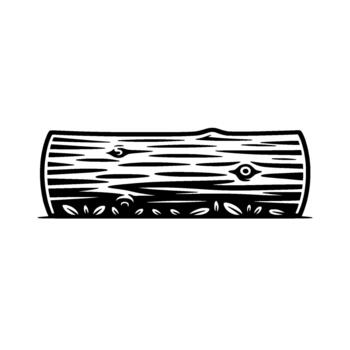 stylized illustration of a textured tree log with visible wood grain knot details and surrounding foliage isolated vector