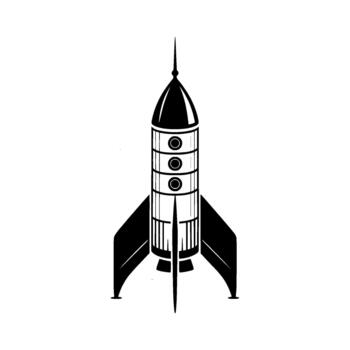 Retro sci fi rocket ship depicted in stark art with stylized radiating lines and a circular aura vector