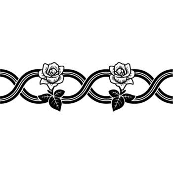 An elegant illustration of a repeating ornamental border featuring stylized roses intertwined with smooth flowing curves and double lines vector