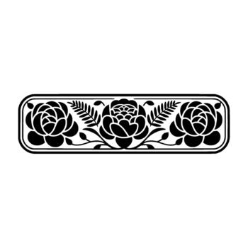 un minimalista ornamental frontera presentando Tres estilizado rosas y delicado helecho hojas adjunto dentro un redondeado rectangular marco vector