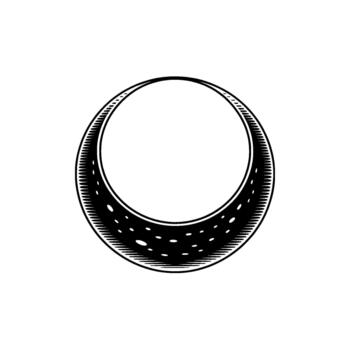 A illustration of a crescent moon shape featuring a textured edge with small oval dots and radiating lines vector