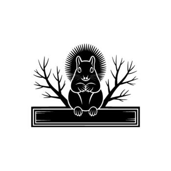 A striking illustration of a stylized squirrel sitting in front of bare tree branches vector