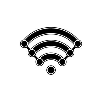 A clean minimalist illustration representing a simplified abstract wifi signal network composed of curved lines and interconnected circular nodes vector
