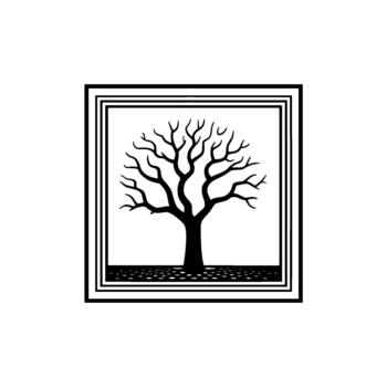 Minimalist silhouette of a bare branched deciduous tree within a layered square frame vector