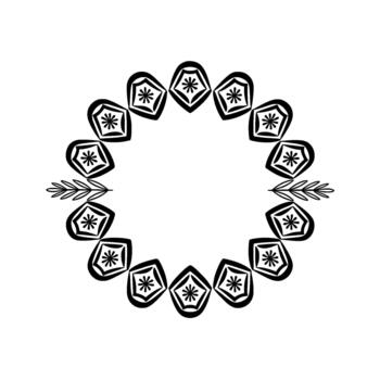 A minimalist circular motif featuring stylized floral elements arranged in a repeating pattern around a central empty space accented with delicate sprigs of leaves vector