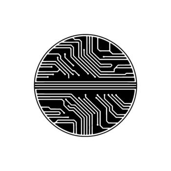 Stylized circular digital circuit board pattern representing integrated technology and data flow vector
