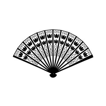 elegante plegable ventilador adornado con intrincado tulipán floral patrones y arremolinándose decorativo motivos aislado vector