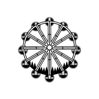A minimalist depicting a stylized Ferris wheel with segmented cabins vector