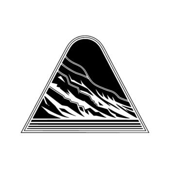 un estilizado minimalista representando escabroso montaña picos dentro un triangular emblema vector