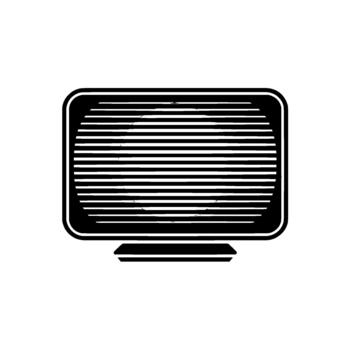 A stark illustration of a vintage television set displaying horizontal lines within a circular pattern vector