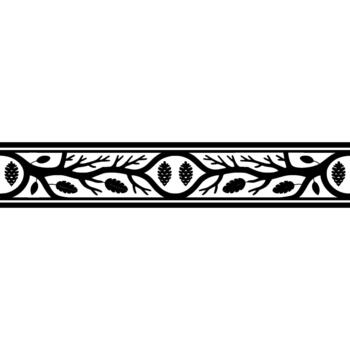 seamless border featuring stylized pine cones and oak leaves intertwined with bare tree branches vector