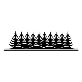 A stylized silhouette depicting a horizontal line of evergreen pine trees with undulating ground beneath them vector
