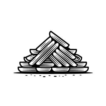 A minimalist linocut illustration of a neatly stacked pile of firewood with clean bold outlines and subtle shading vector