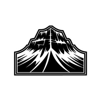 A bold silhouette of a stylized mountain peak with sharp jagged edges and dramatic shadow lines representing rugged terrain isolated vector