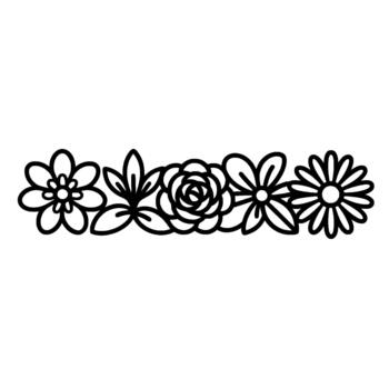 A continuous line art border featuring a sequence of stylized flowers and leaves creating a delicate botanical border vector