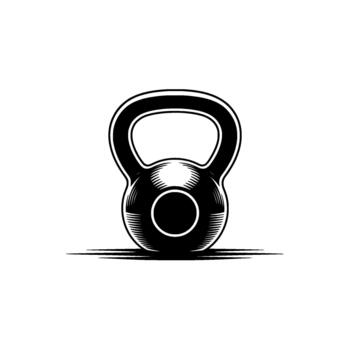A bold illustration of a classic cast iron kettlebell with detailed shading and subtle speed lines vector