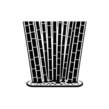 A silhouette illustration of a stylized cluster of bamboo stalks with segmented nodes standing vector
