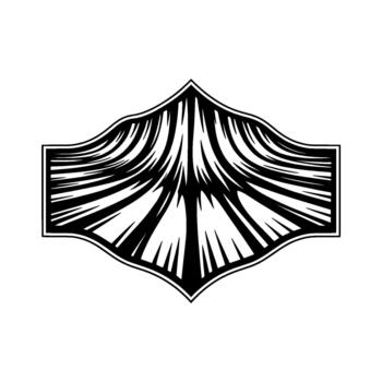 un monocromo presentando un resumen estilizado proteger emblema con agudo radiante líneas creando un dinámica visual textura vector