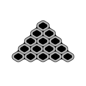 A minimalist abstract geometric pattern resembling a triangle formation of interconnected rounded rhombus shapes filled with vector
